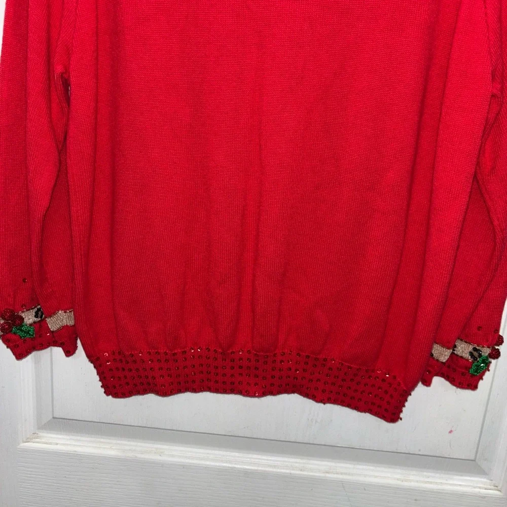 VTG Berek Ugly Christmas Sweater XL Red Leopard Bow Mistletoe Embellished Sequin